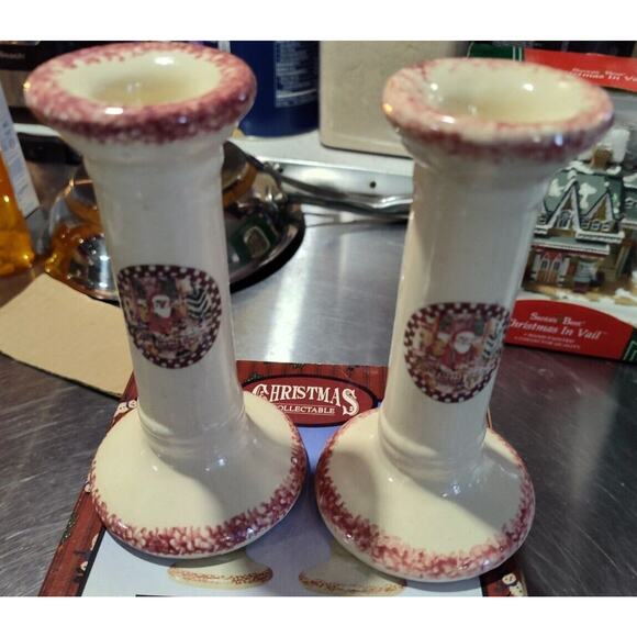 VTG Candlesticks 1997 Magic Creations Santas Workshop - Picture 1 of 4